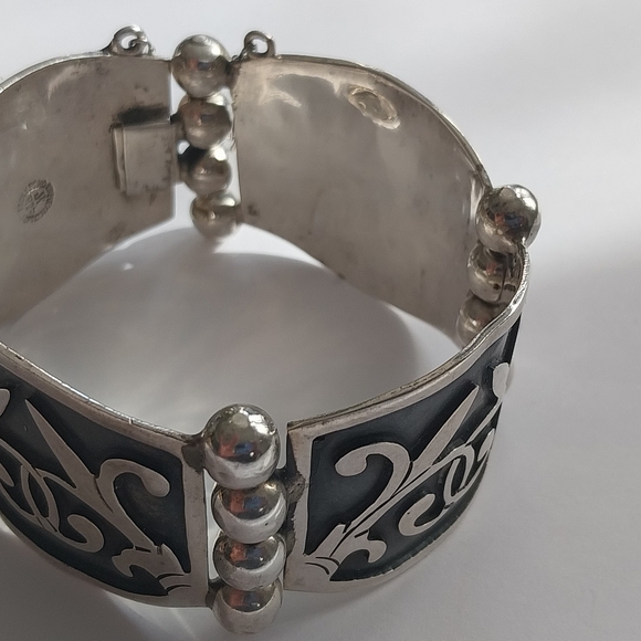Vintage solid silver floral link panel bracelet - Picture 5 of 13